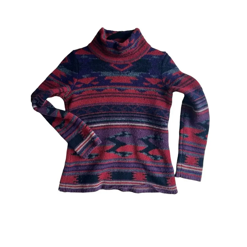 Fabulous Ralph Lauren 100% Lana Wool Aztec print turtle neck sweater M